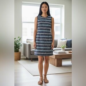 Tory Burch Petra Tweed Sleeveless Sheath Dress Normandy Blue Size 2